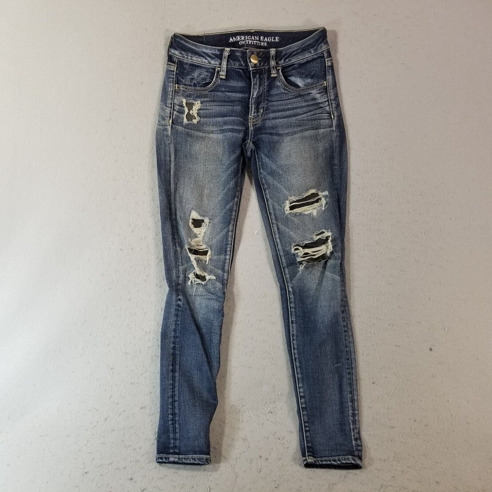 American Eagle jeans leggings women's size 2 blue stretch denim 26 X 27